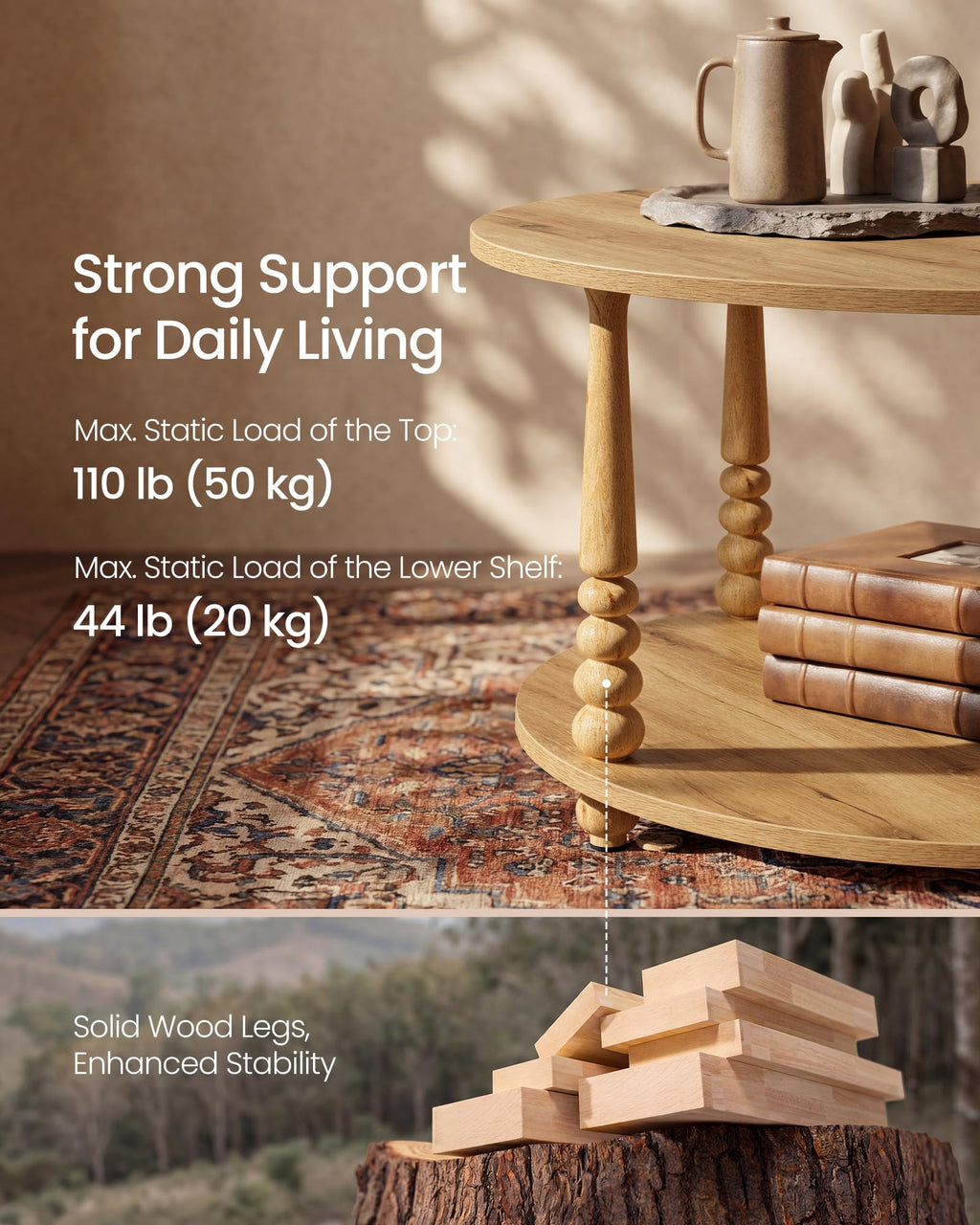 2-Tier Round Coffee Table with Storage Y131