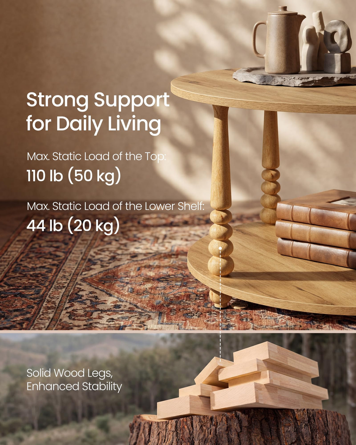 2-Tier Round Coffee Table with Storage Y131