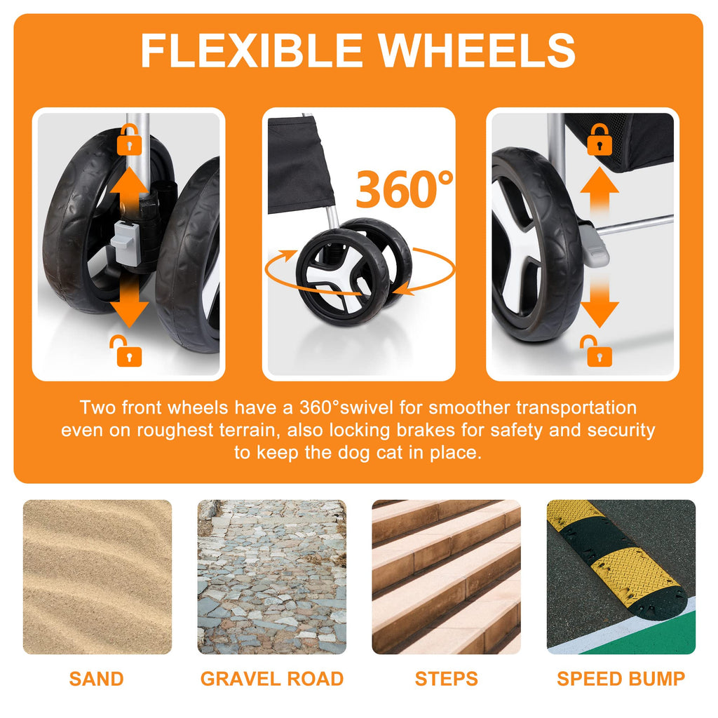 4 Wheels Foldable Pet Stroller with Storage Basket and Cup Holder B56887