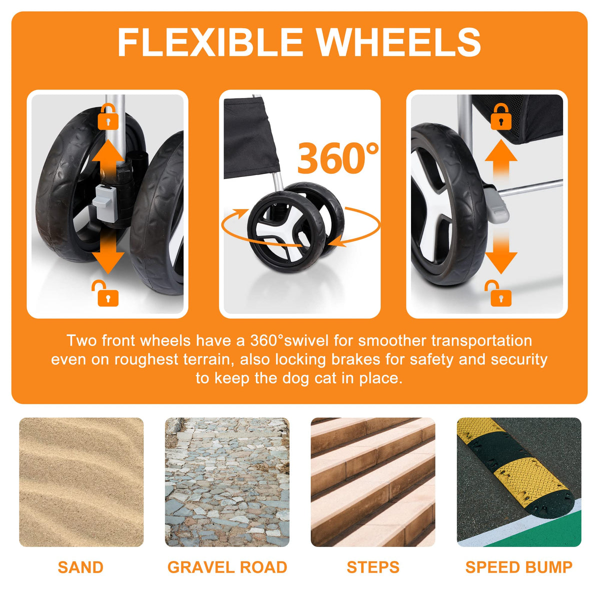 4 Wheels Foldable Pet Stroller with Storage Basket and Cup Holder B56887