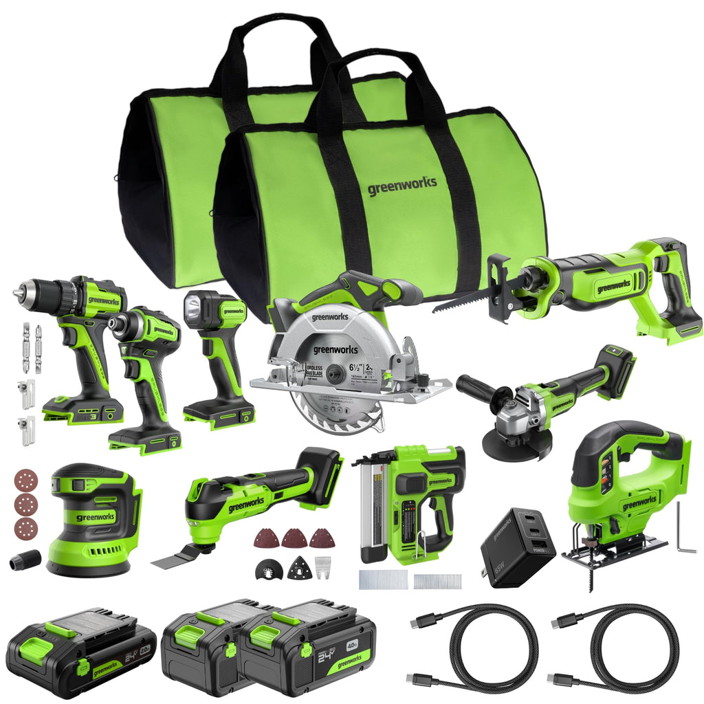 24V Brushless 10PC Tool with Batteries and USB-C Charger Z548