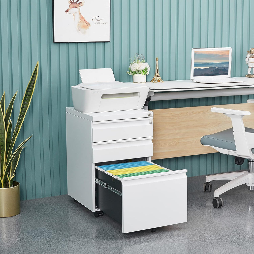 3 Drawer Locking File Cabinet Matte White F880