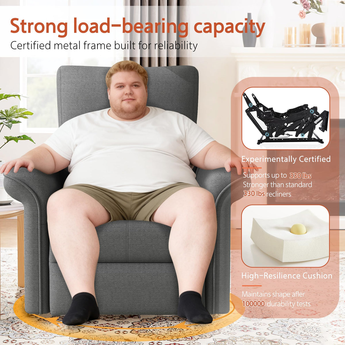 Velvet Grey Swivel Rocker Recliner Chair E4305