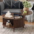 Lift Top Coffee Table with Storage, Fluted Round Center Table with Sliding Cabinet Door, Walnut M41356
