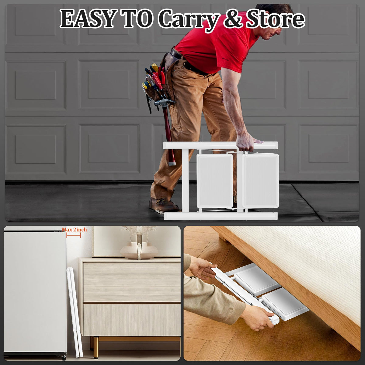 2 Step Folding Steel Ladder 330lbs Capacity White S5814