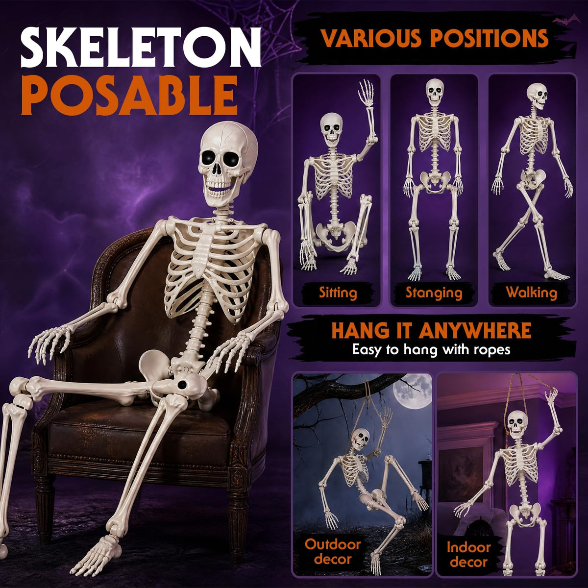 Life Size Skeleton 5.4 ft ABS Plastic Posable Human Bones L965067