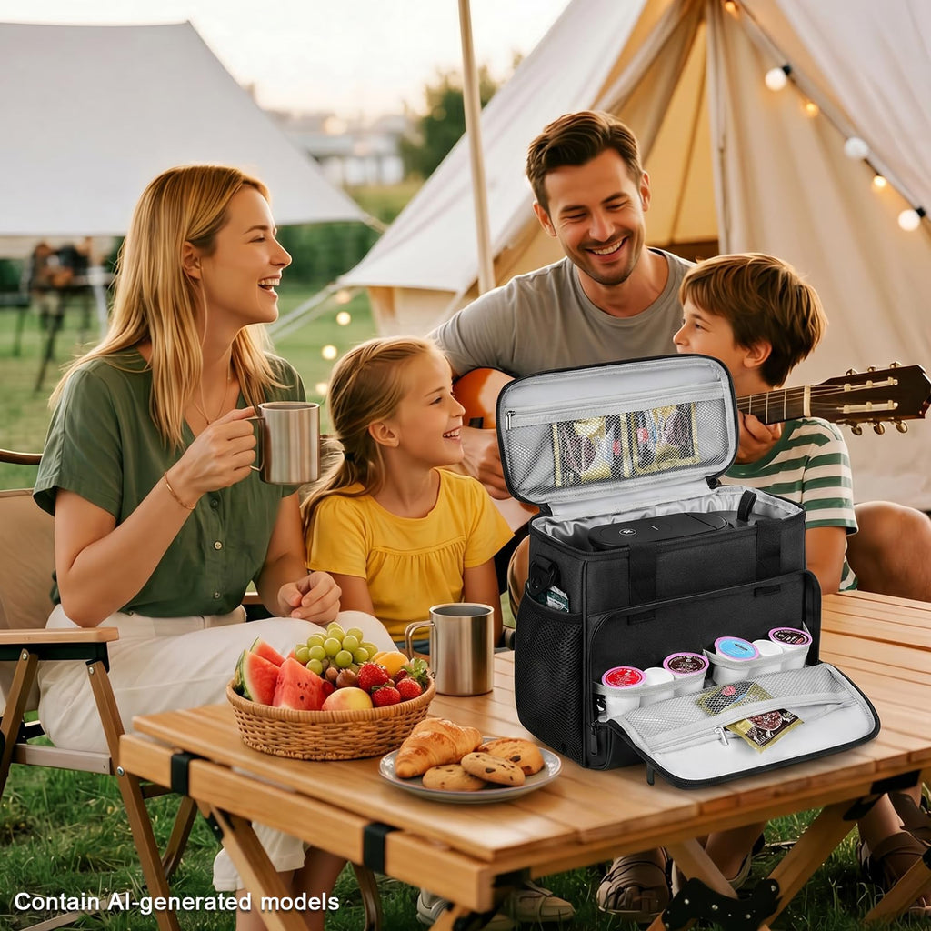 Black Coffee Maker Travel Bag with Multiple Pockets O857