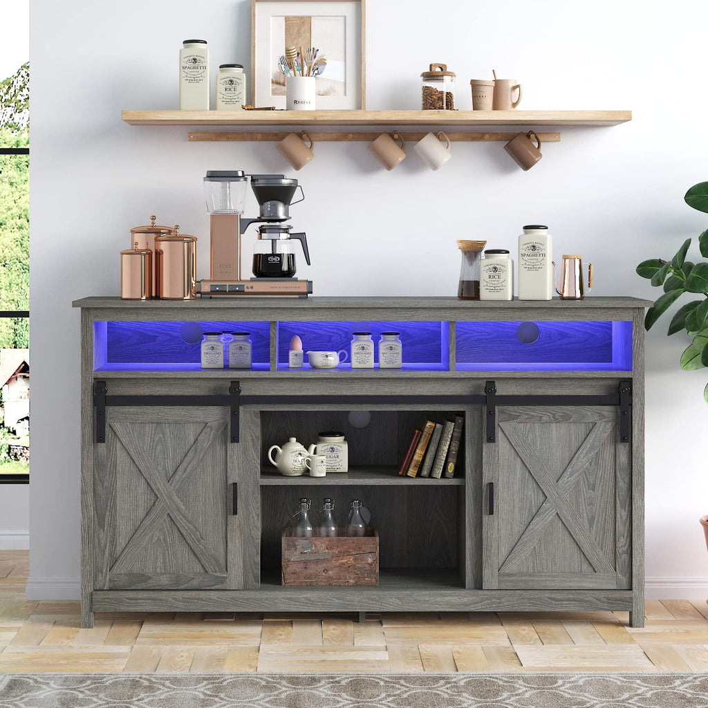 Wash Grey Wooden TV Stand with Sliding Barn Door F81867