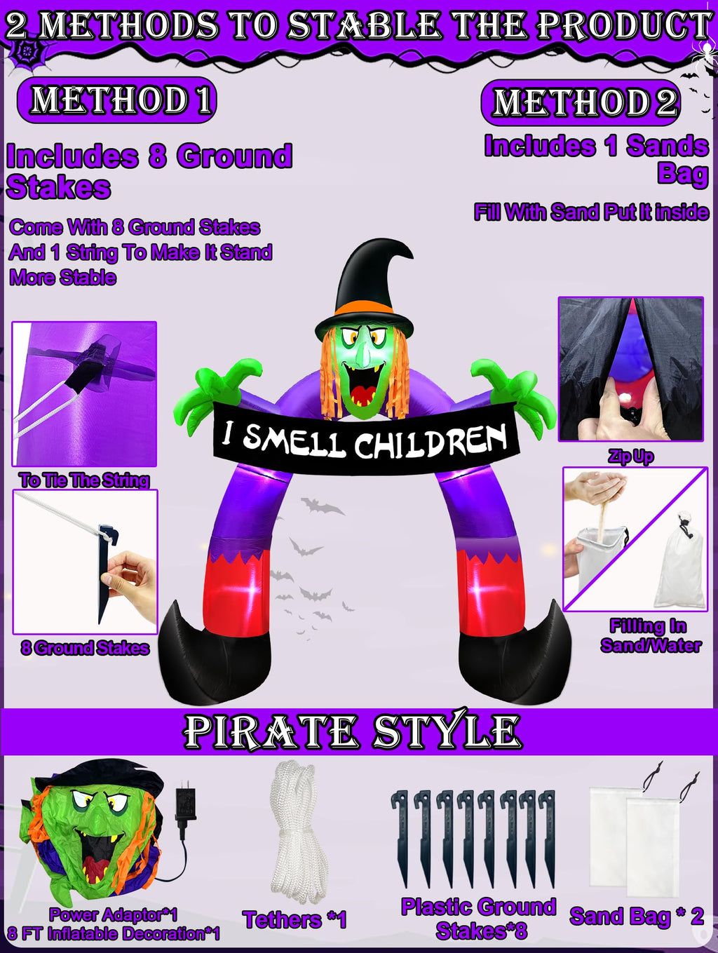 8Ft Halloween Inflatable Witch Archway S471