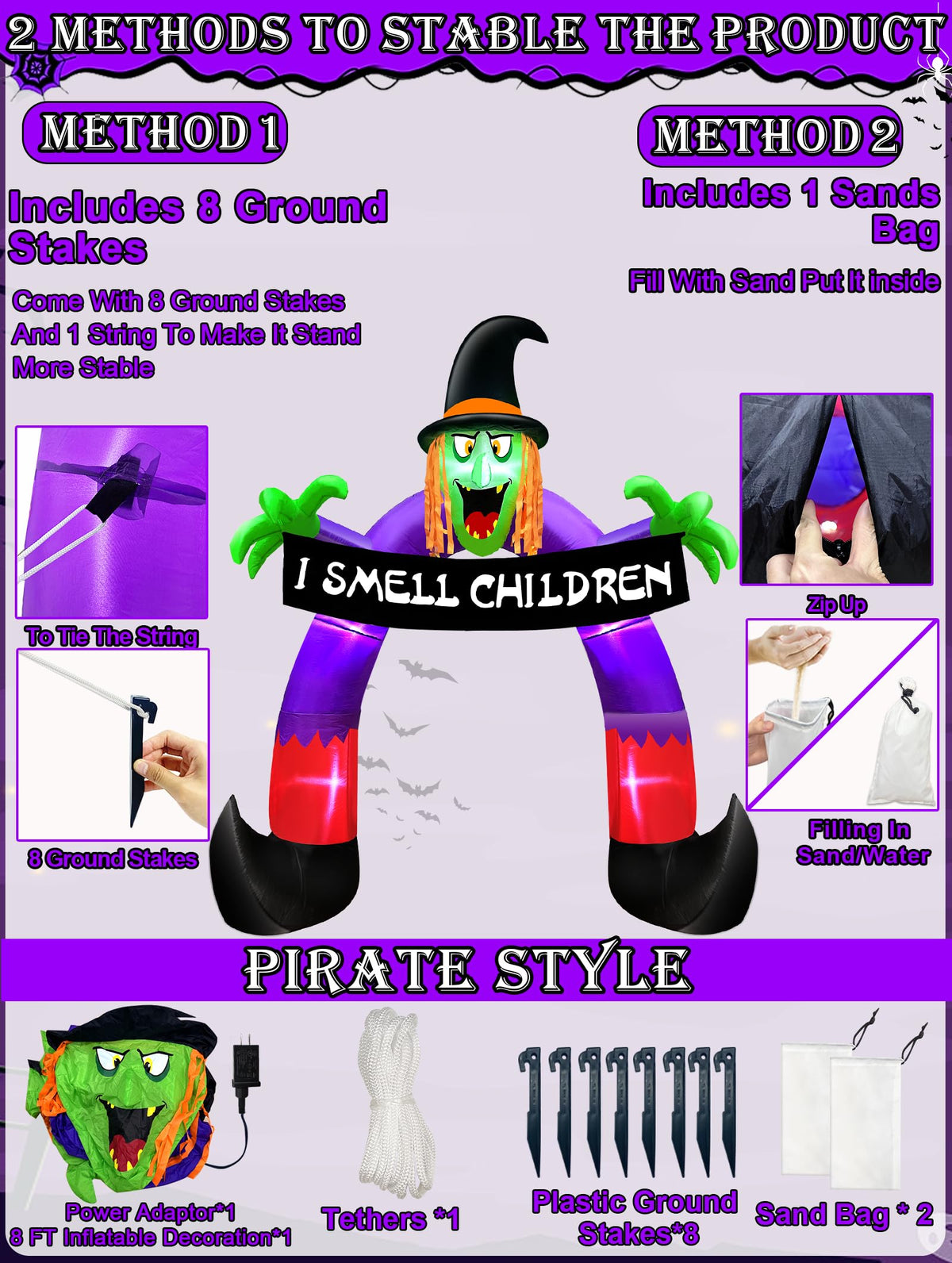 8Ft Halloween Inflatable Witch Archway S471