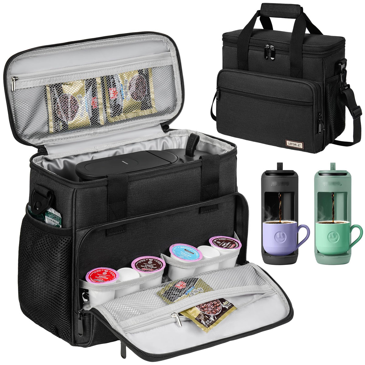 Black Coffee Maker Travel Bag with Multiple Pockets O857