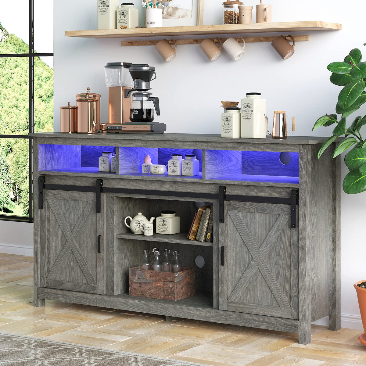 Wash Grey Wooden TV Stand with Sliding Barn Door F81867