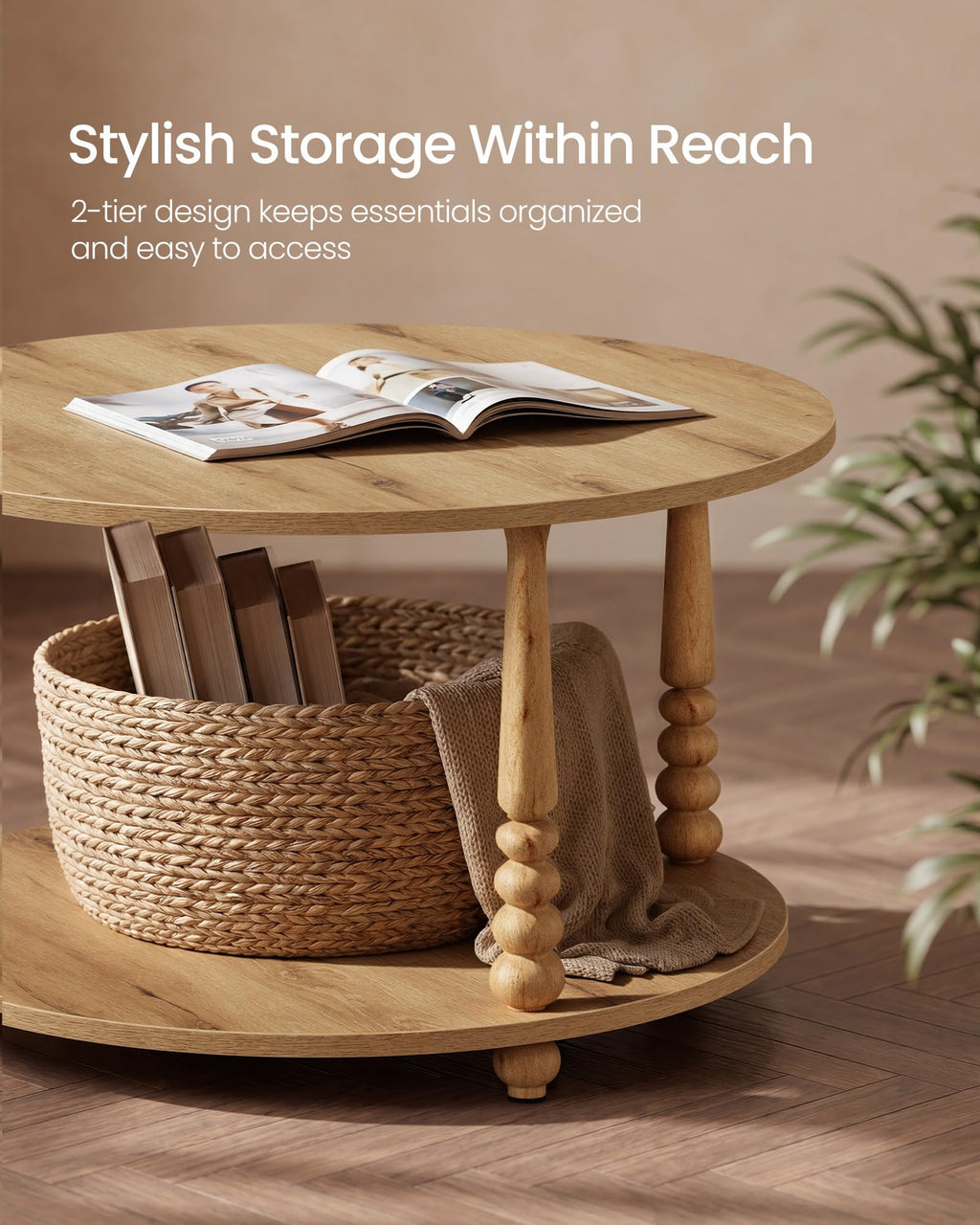 2-Tier Round Coffee Table with Storage Y131