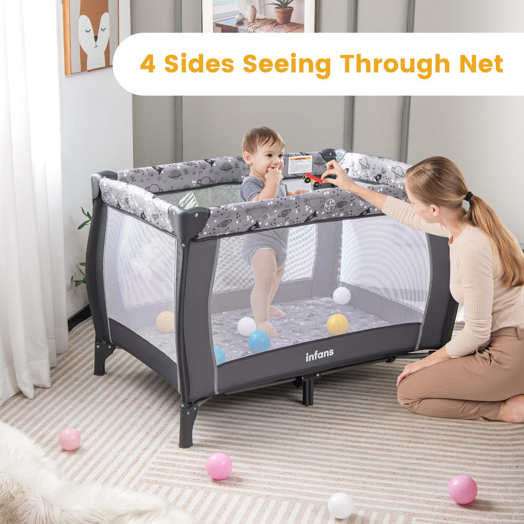 4 in 1 Pack and Play with Bassinet, Changing Table, Storage Basket B114202