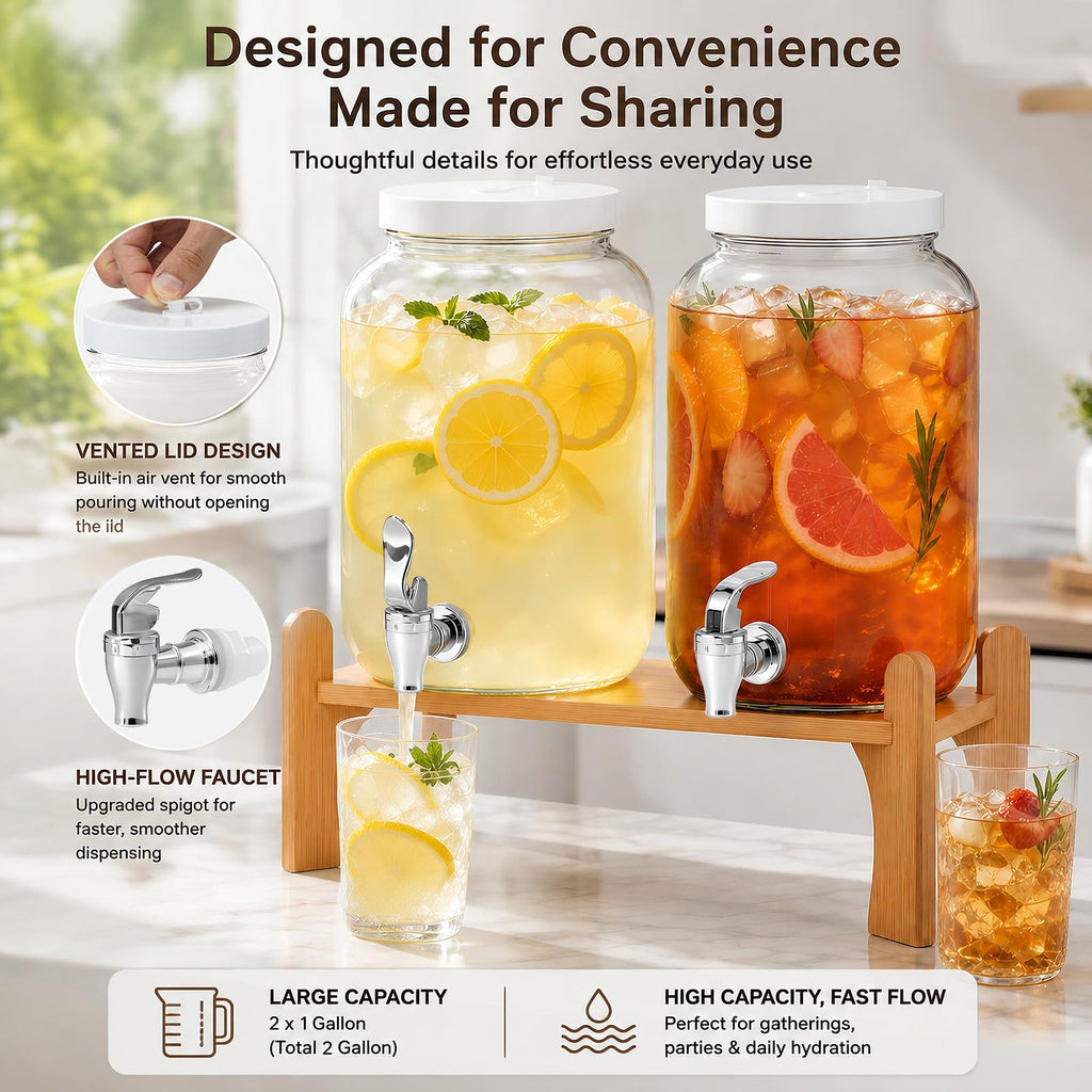 1 Gallon Glass Drink Dispensers with Spigot (2 Pack) M9505