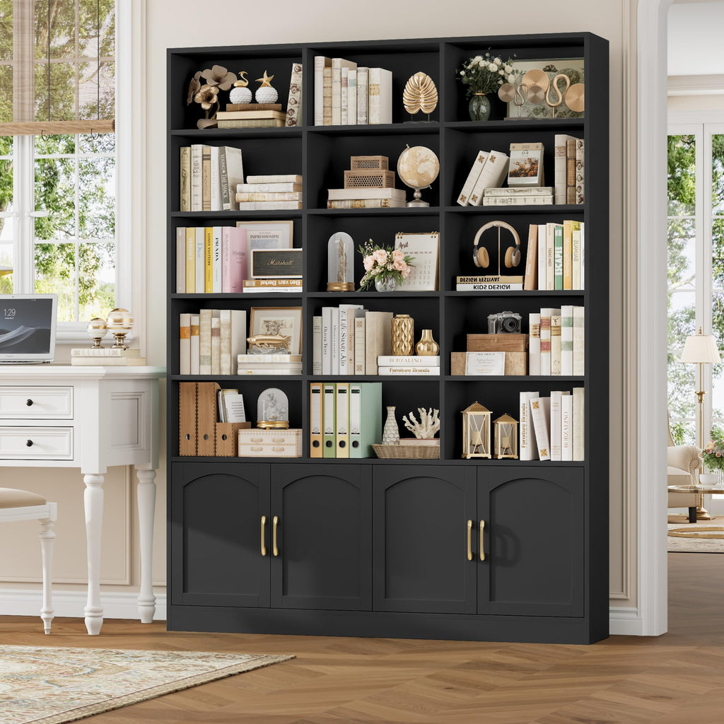 82.3" Triple Wide Bookshelf with 4 Doors, Black A367122
