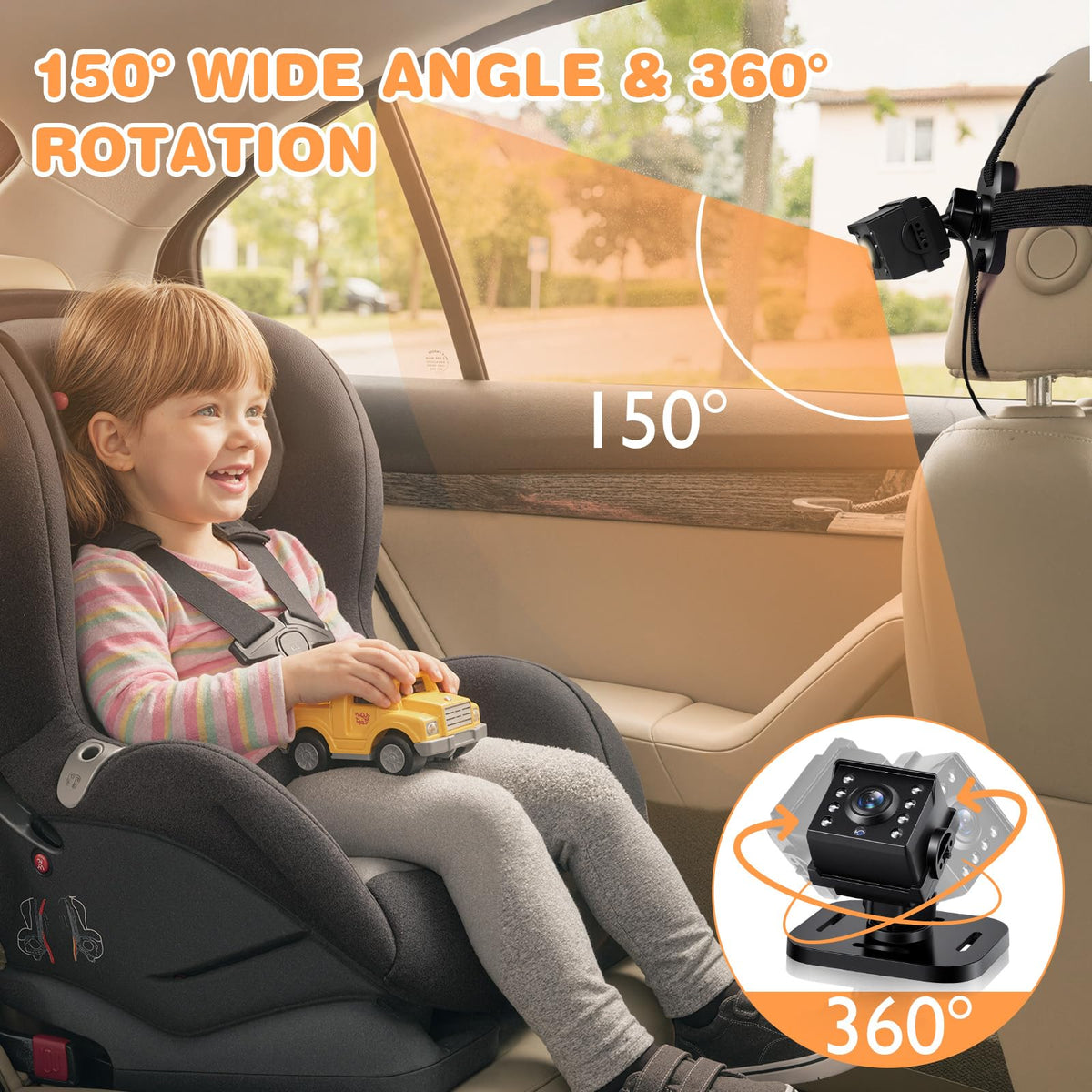 1080P Baby Car Mirror Camera with Night Vision, 150° Wide View Angle I19001