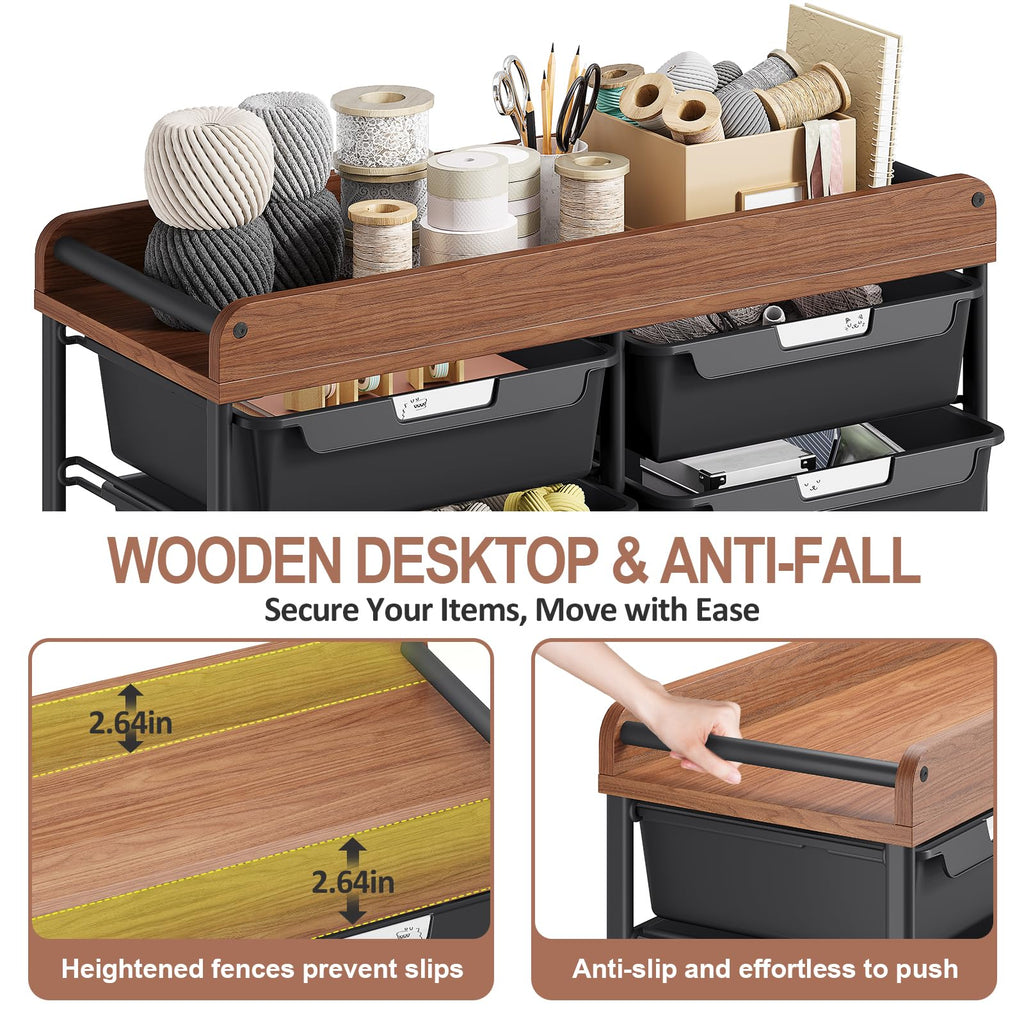 10 Drawer Rolling Storage Cart with Wooden Tabletop P880241