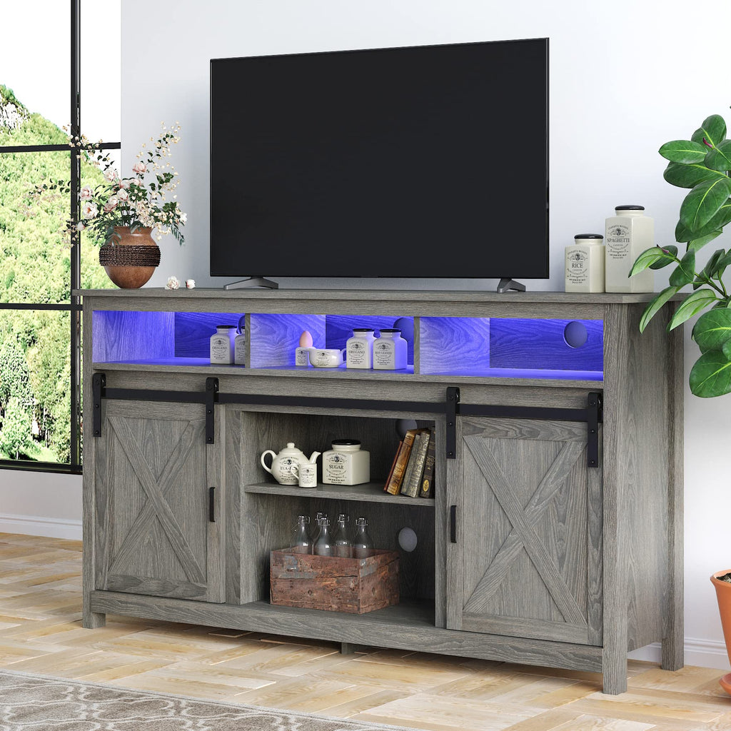 Wash Grey Wooden TV Stand with Sliding Barn Door F81867