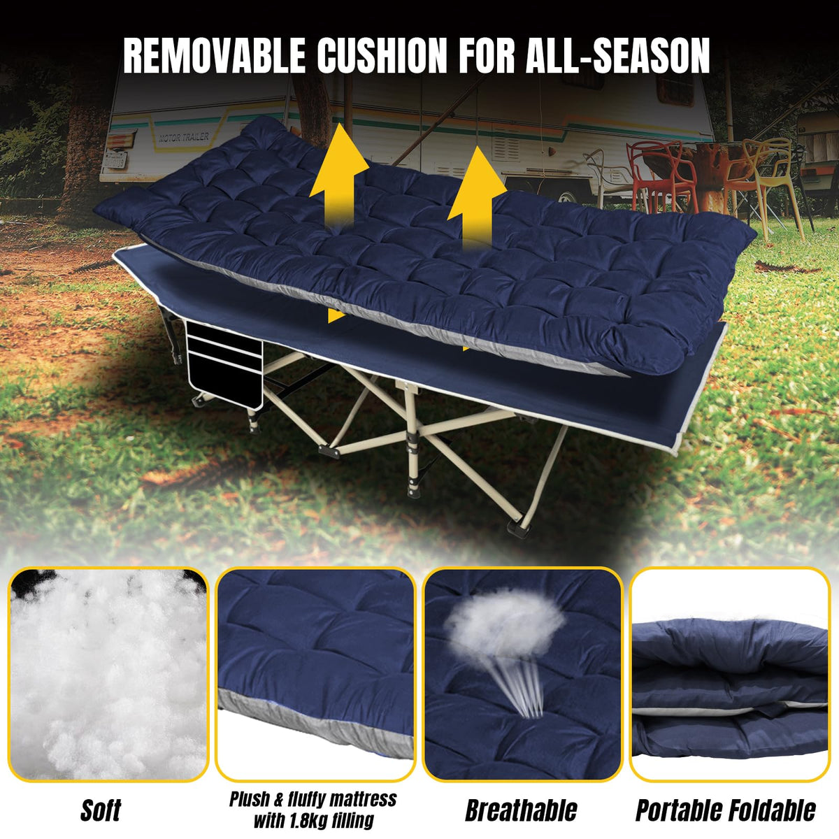 Folding Camping Cot with Removable Mattress and Carry Bag A99997