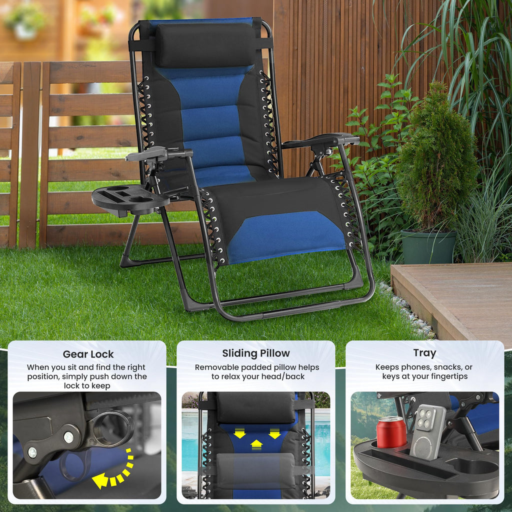 Oversized Zero Gravity Chair 2 Pack Folding Recliner with Pillow & Cup Holder R26593