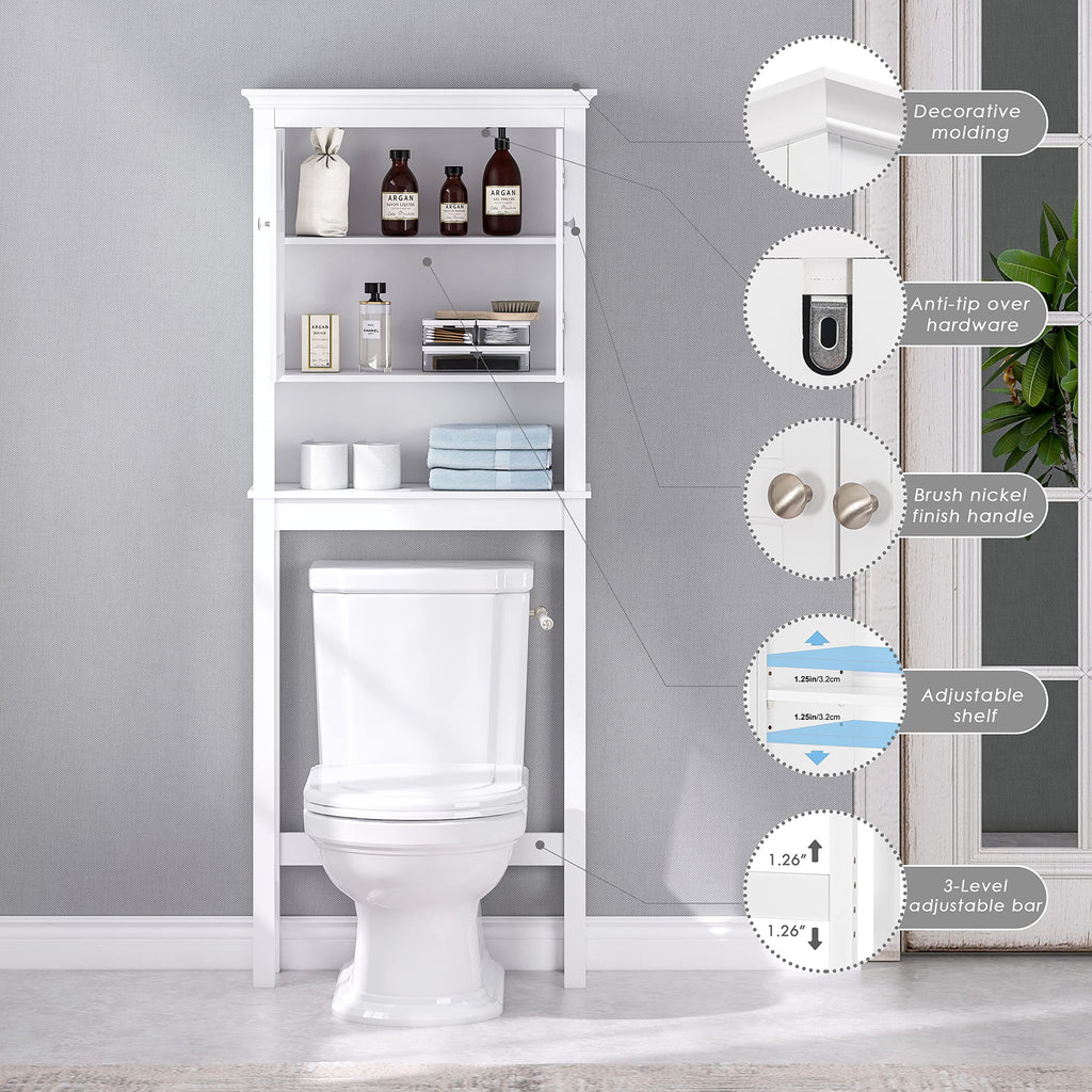 Over the Toilet Storage Cabinet with Doors and Adjustable Shelf H3246