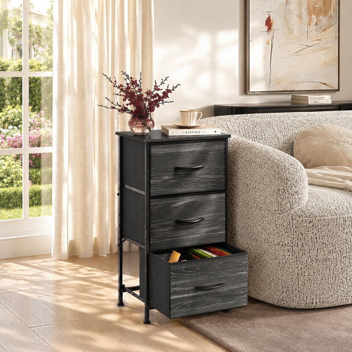 Black 3 Drawer Wood Dresser V177