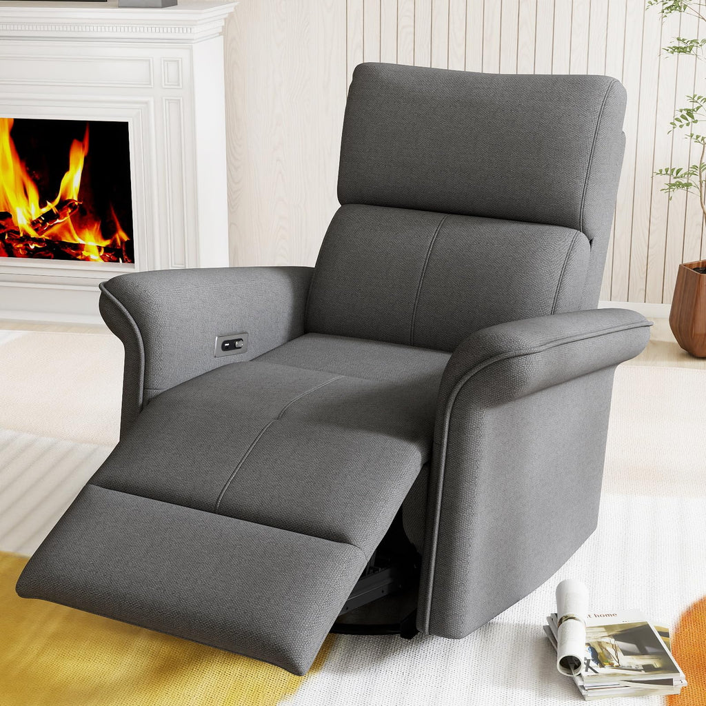 Velvet Grey Swivel Rocker Recliner Chair E4305