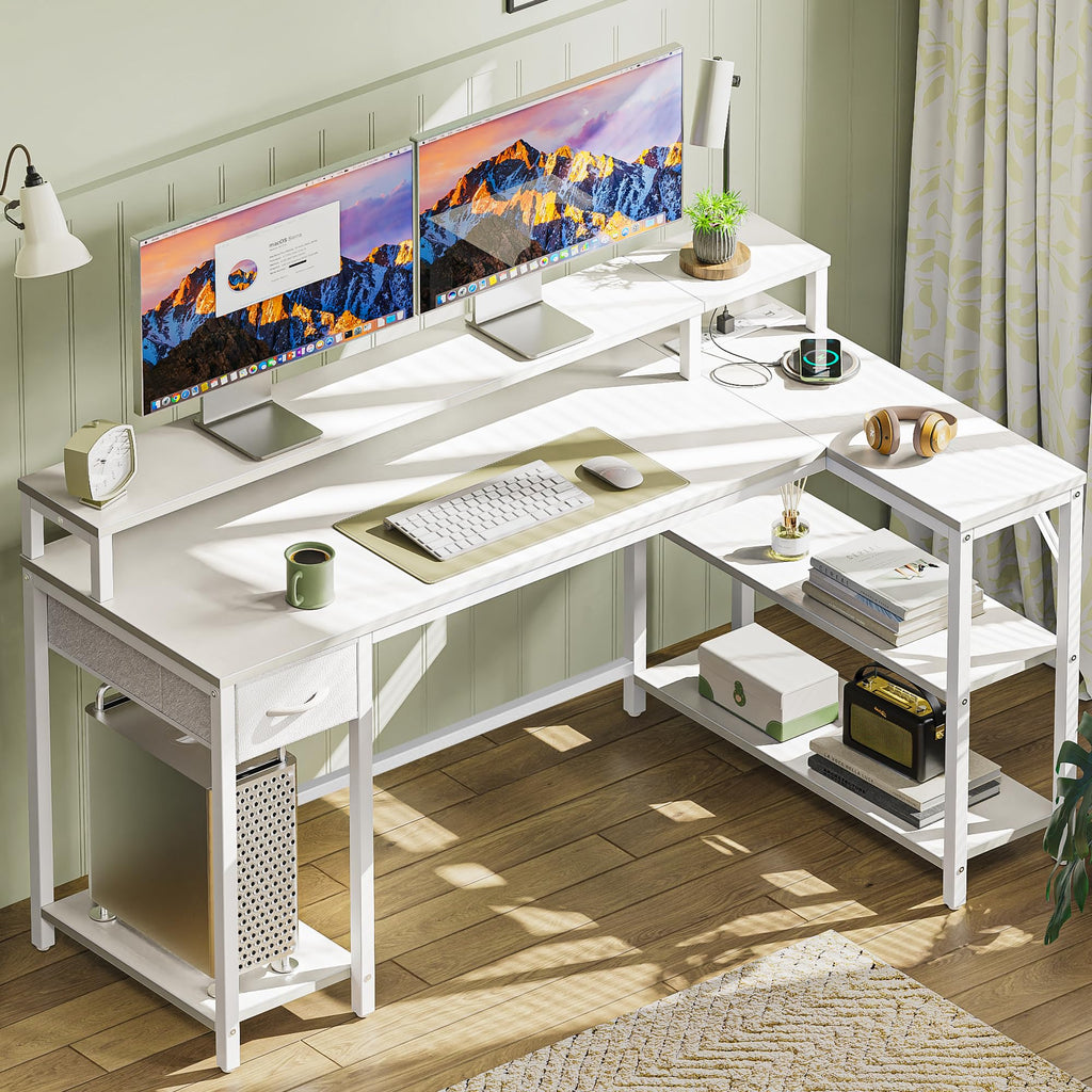 53 inch Reversible L Shaped Desk with LED Lights & Power Outlets G841