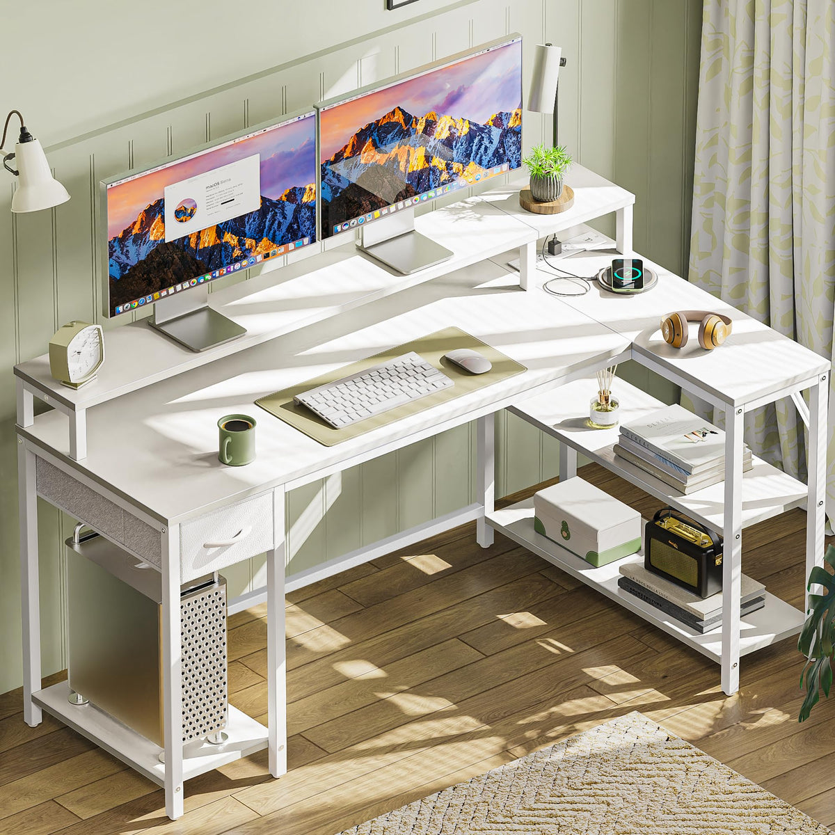 53 inch Reversible L Shaped Desk with LED Lights & Power Outlets G841