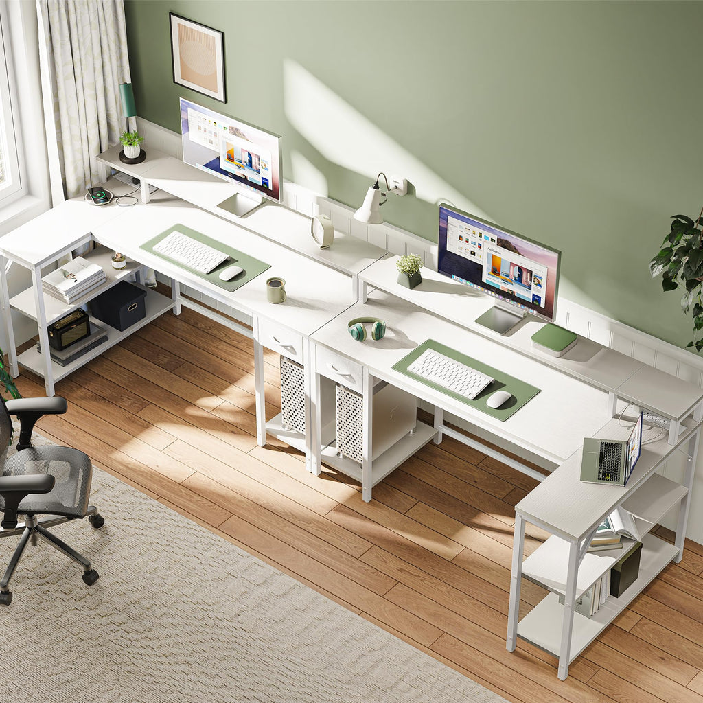 53 inch Reversible L Shaped Desk with LED Lights & Power Outlets G841