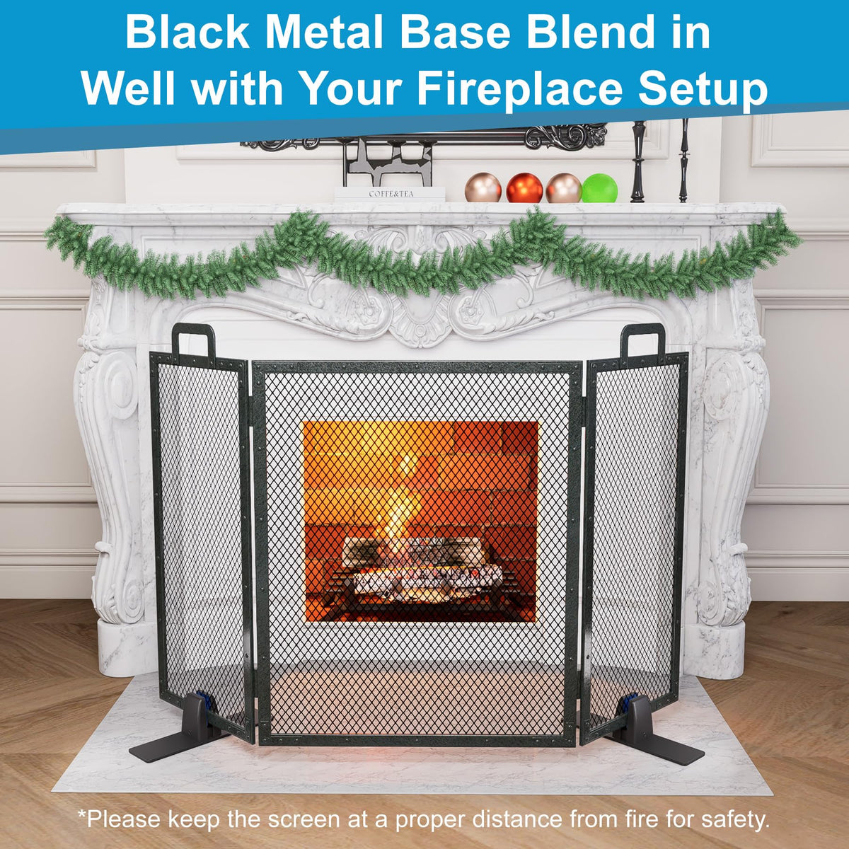 Metal Base Stands for Fireplace Screen, Pack of 2 Black G2983