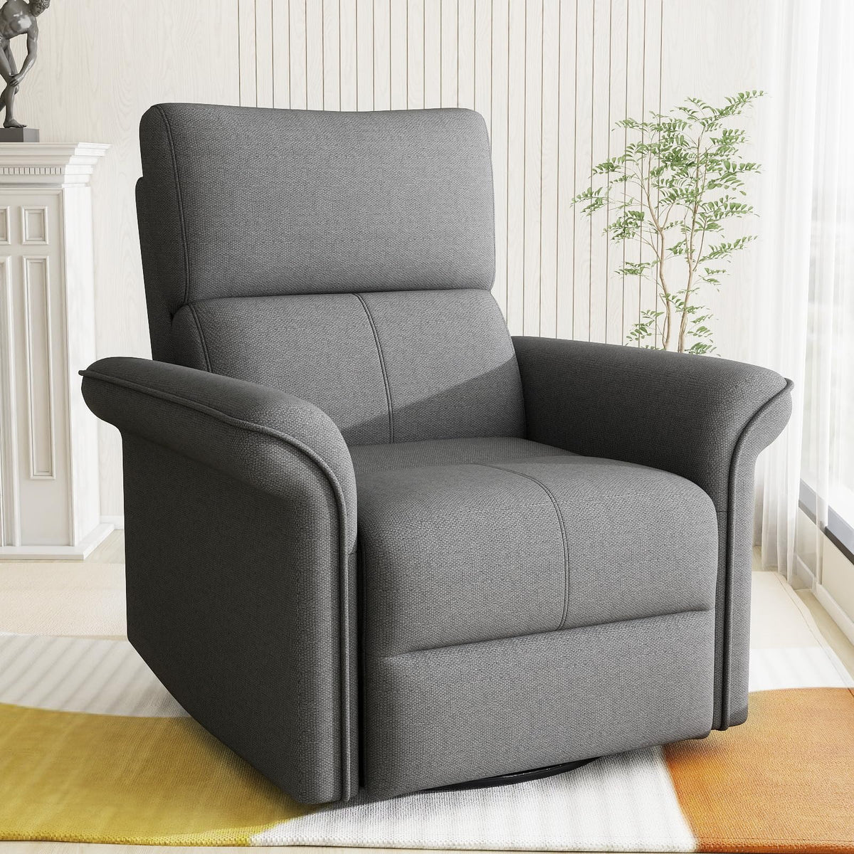 Velvet Grey Swivel Rocker Recliner Chair E4305